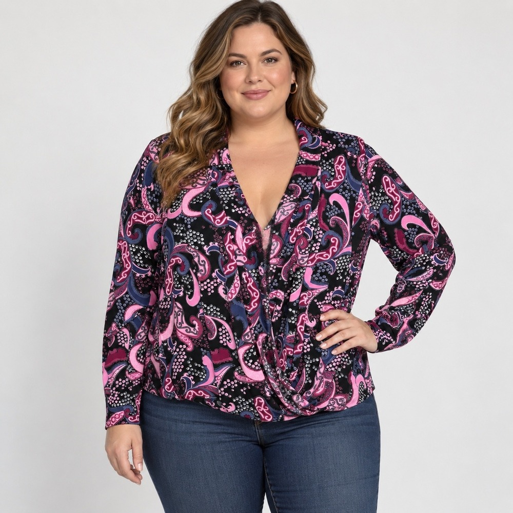 Lane Bryant Pink Purple Paisley Wrap Front Surplice Top NWT Plus Size 22/24